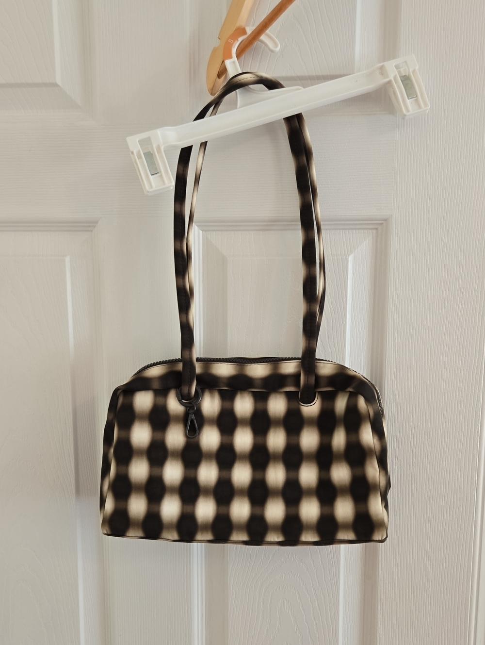 Blurred Gingham Nylon Bowler Bag